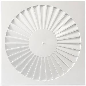 [Tweedekans] Wervelrooster voor inleg systeemplafond 595 x 595mm -  rond Ø 530mm  - luchtafvoer en toevoer - staal - RAL9010