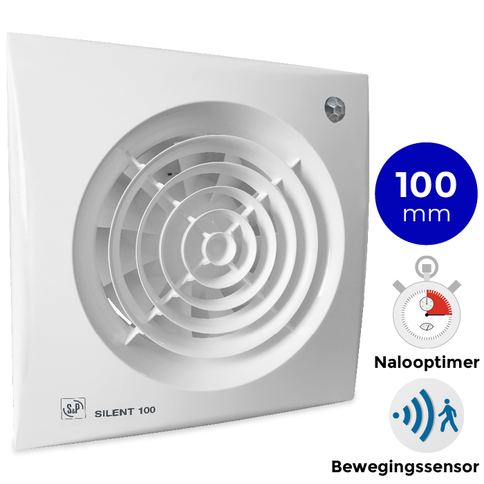 [TweedeKans] Badkamer/toilet ventilator Soler & Palau Silent (100CDZ) - Ø 100mm - MET TIMER + BEWEGINGSSENSOR
