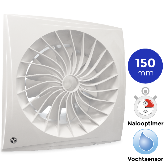 [TweedeKans] Badkamer ventilator Blauberg Sileo - Ø 150mm - 2-standen - MET TIMER + VOCHTSENSOR (SILEO150H)