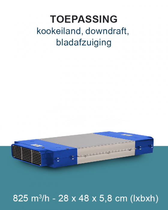 PuriVent DOMINO filter compact voor kookplaat met ingebouwde afzuiging - 825 m3/h - 220 x 55mm