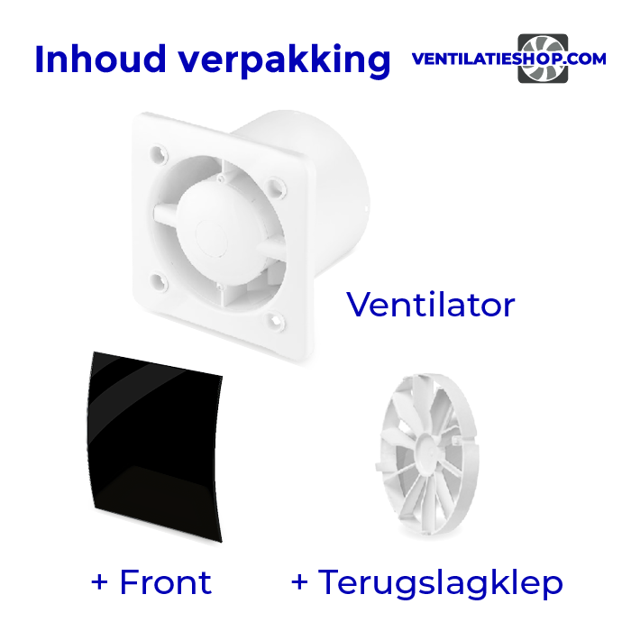 Pro-Design badkamer/toilet ventilator - TREKKOORD (KW100W) - Ø 100mm - gebogen GLAS - glans zwart