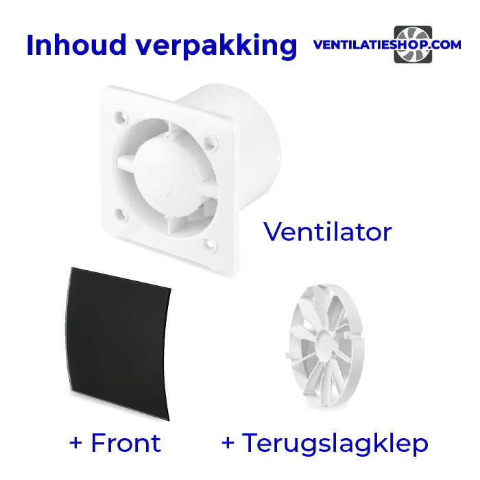 Pro-Design badkamerventilator - TIMER + VOCHTSENSOR (KW100H) - Ø 100mm - gebogen GLAS - mat zwart