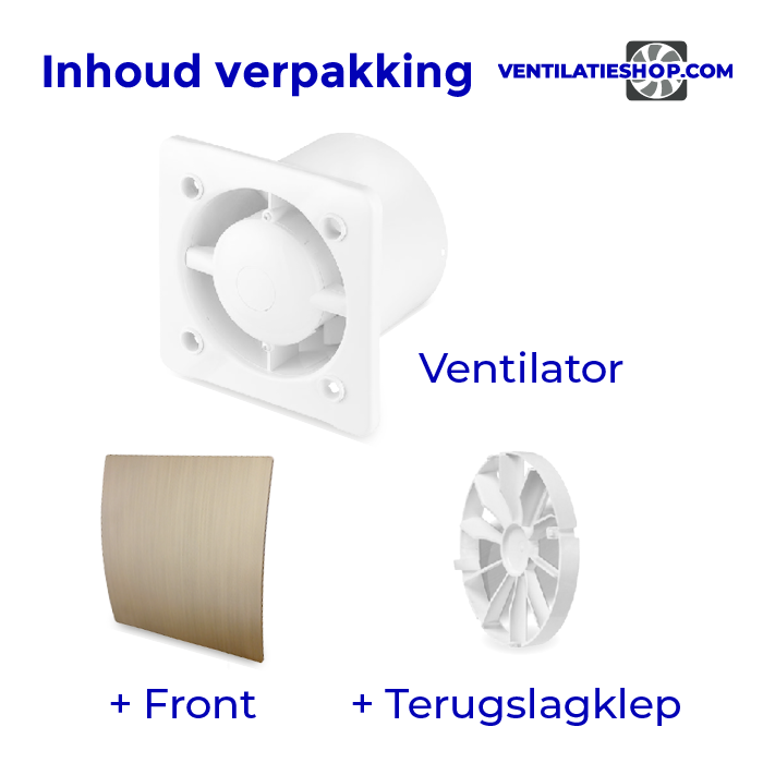 Pro-Design badkamer/toilet ventilator - TREKKOORD (KW100W) - Ø 100mm - kunststof - goud