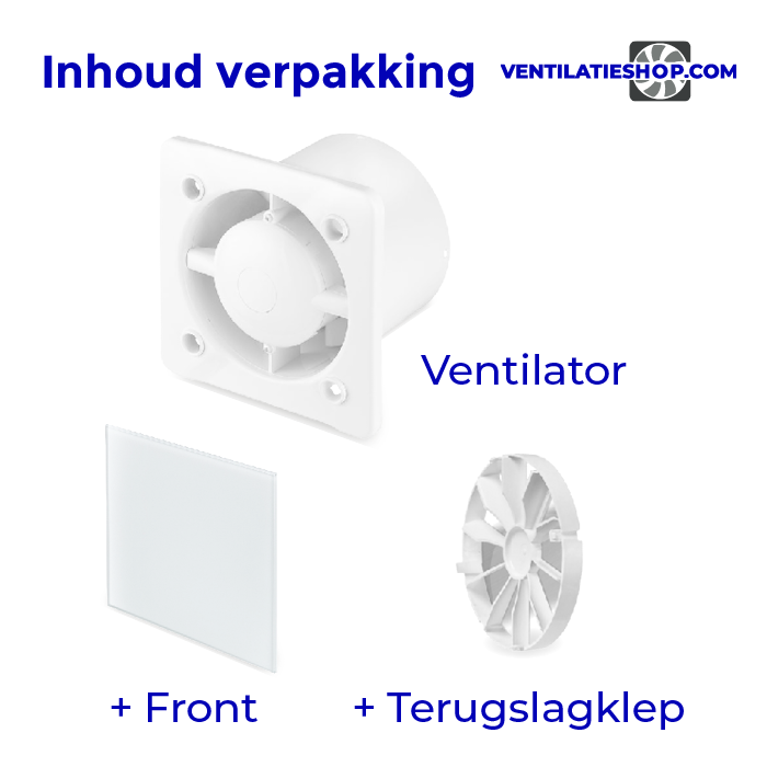 Pro-Design badkamer/toilet ventilator - STANDAARD (KW100) - Ø100mm - vlak GLAS - mat wit