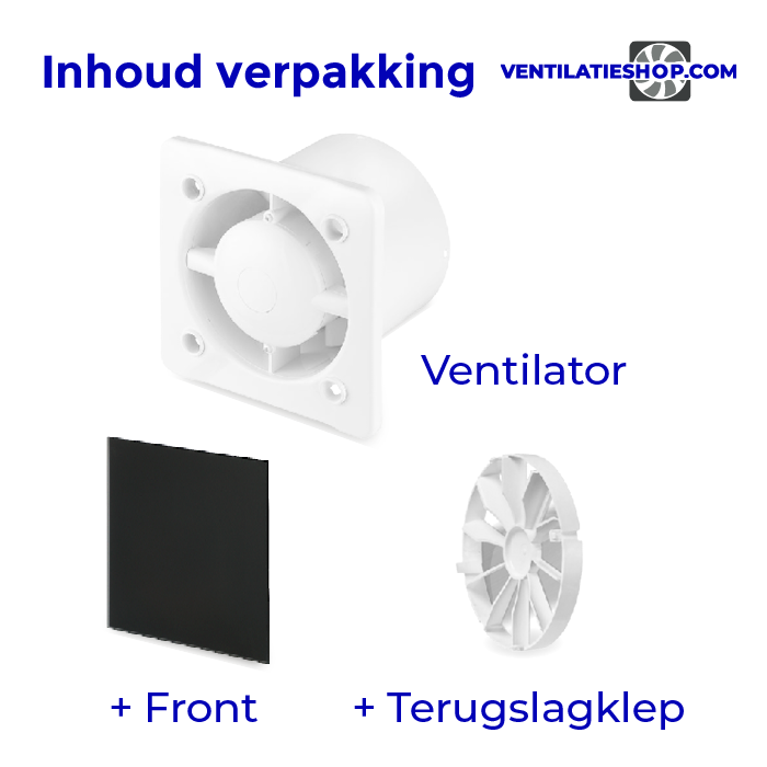 Pro-Design badkamer/toilet ventilator - TREKKOORD (KW100W)  - Ø 100mm - vlak GLAS - mat zwart