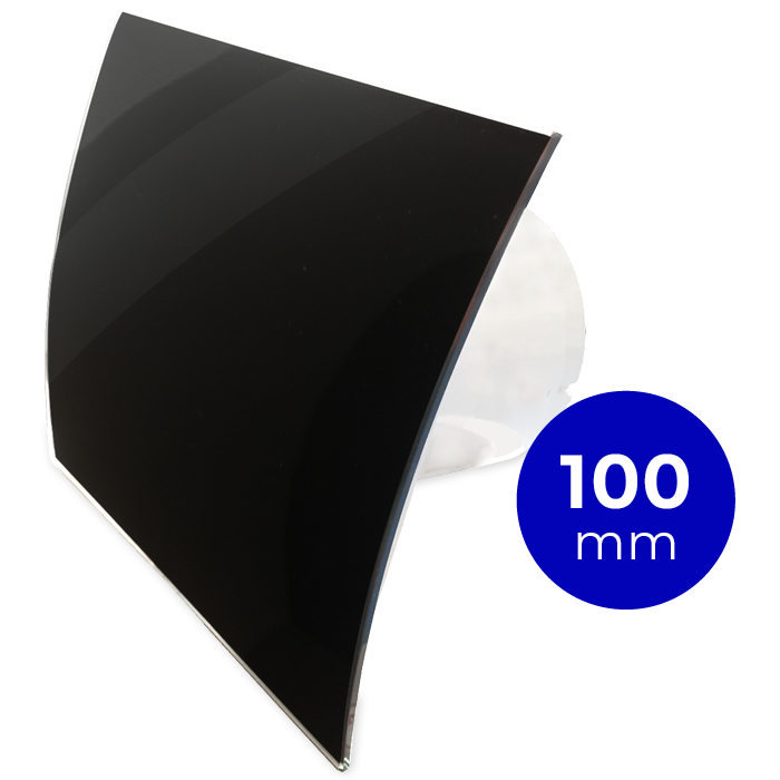 Pro-Design badkamer/toilet ventilator - STANDAARD (KW100) - Ø100mm - gebogen GLAS - glans zwart Pro-Design badkamer/toilet ventilator - STANDAARD (KW100) - Ø100mm - gebogen GLAS - glans zwart