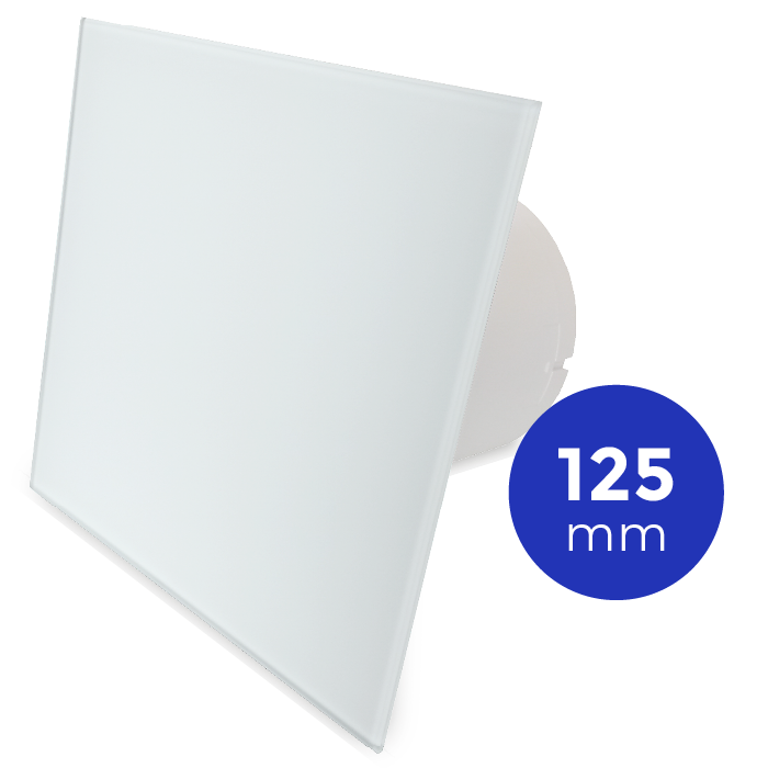 Pro-Design badkamer/toilet ventilator - STANDAARD (KW125) - Ø125mm - vlak GLAS - mat wit