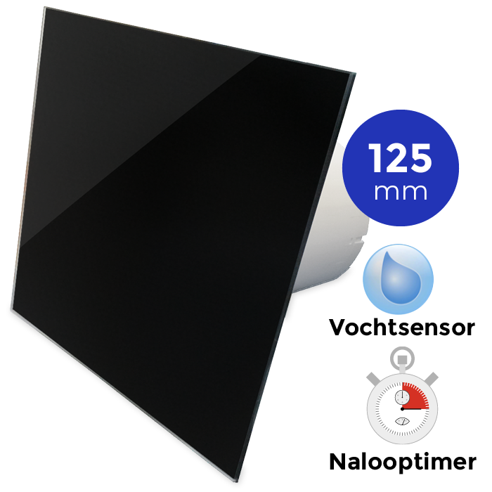 Pro-Design badkamerventilator - TIMER + VOCHTSENSOR (KW125H) - Ø 125mm - vlak GLAS - glans zwart Pro-Design badkamerventilator - TIMER + VOCHTSENSOR (KW125H) - Ø 125mm - vlak GLAS - glans zwart