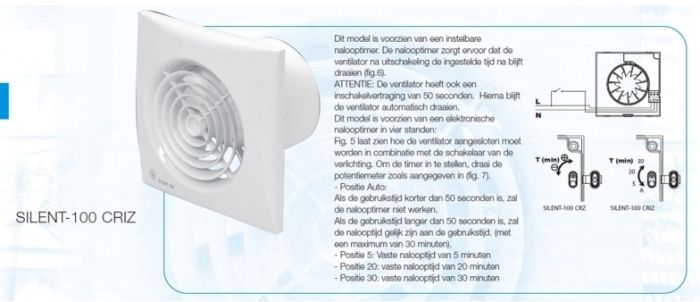 [Tweedekans] Badkamer/toilet ventilator Soler & Palau Silent (100CRIZ) Ø100mm - VERTRAAGDE START + AUTOMATISCHE TIMER