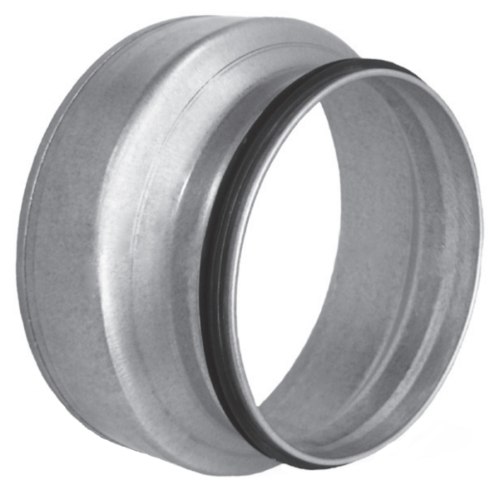 Verloopstuk van hulpstuk Ø 160mm naar spirobuis Ø 125mm met afdichtingsrubber Verloopstuk van hulpstuk Ø 160mm naar spirobuis Ø 125mm met afdichtingsrubber